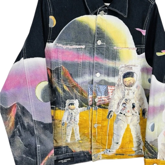 Lifted Anchors Astronaut Graphic Button Front Denim Jacket Size XL NWT - Picture 2 of 10